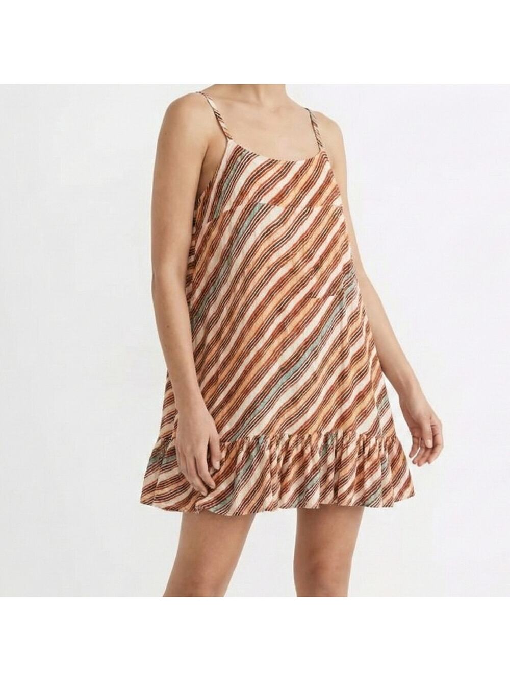 Urban Outfitters Womens Small Spaghetti Strap Babydoll Dress Striped Orange